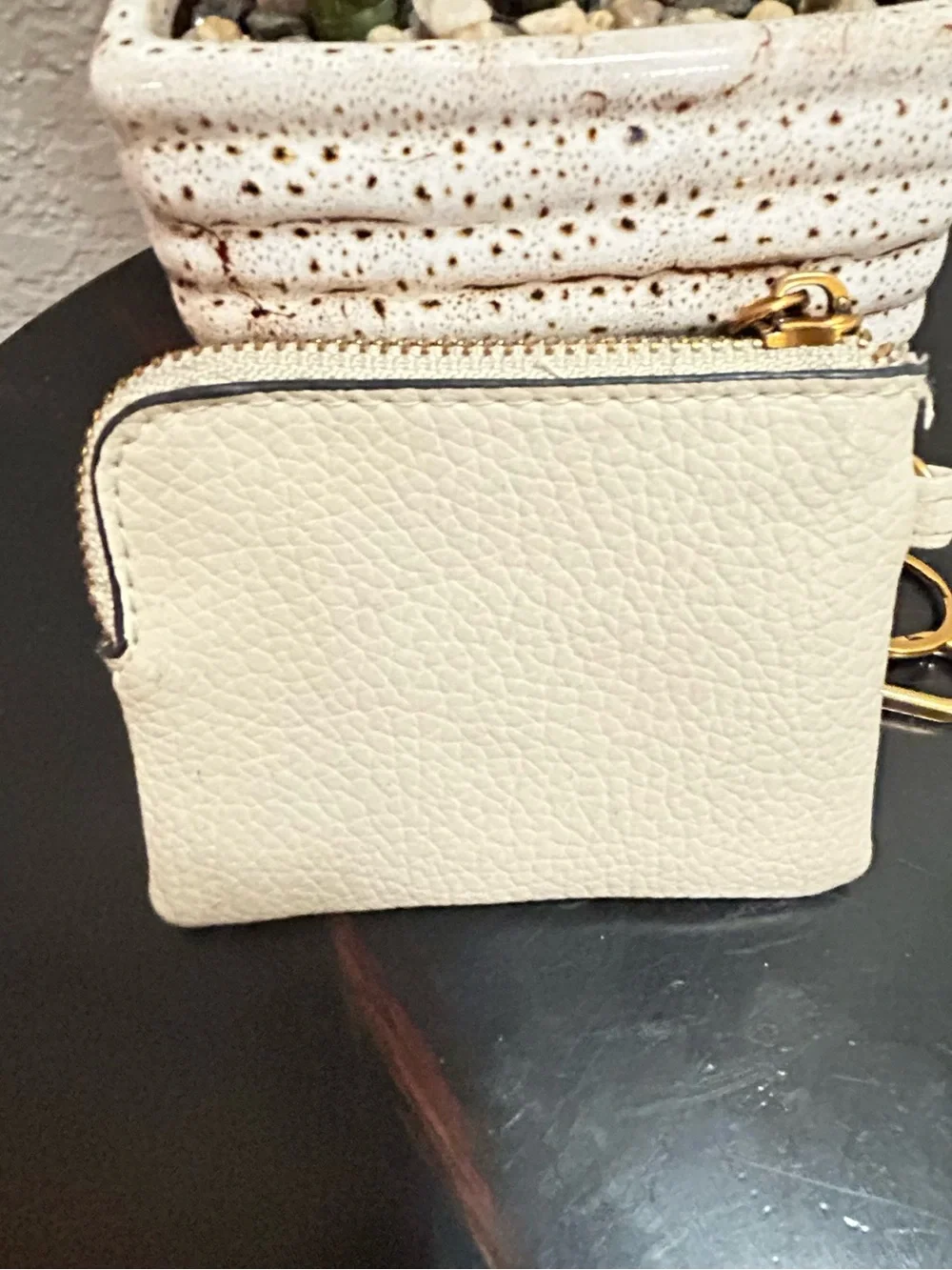Steve Madden Cream Keyring Zip Pouch with Gold Hardware